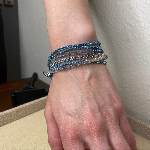 Elegant Blue and Silver Multi-Strand Beaded Bracelet/Necklace - Picture 2 of 6